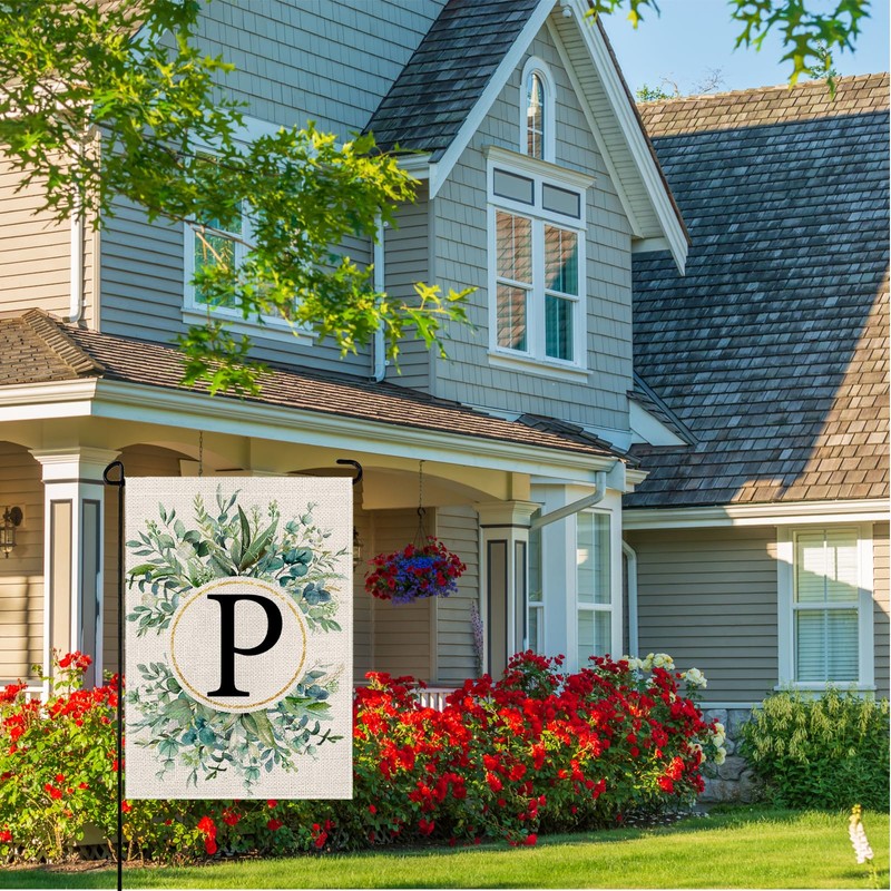 wyooxoo Monogram Letter P Floral Garden Flag 12x18 Inch Double