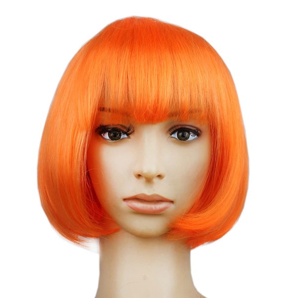 ABOOFAN Natural Looking Short Straight Wig with Air Bang Heat Resistant Fiber for Women (Orange)