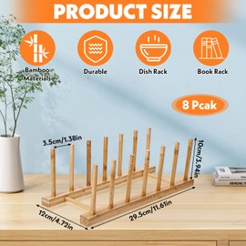 AojSup 8 Pcs Bamboo Plate Holder & Wooden Dish Rack Organizer, 11.6x4.7x3.9 Inch Bamboo Wooden Dish Rack for Plates, Bowls, Cutting Boards & Kitchen Cabinet Storage