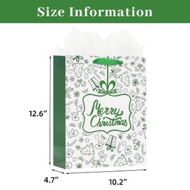 LEAYUGF 13" Large Gift Bag with Tissue Paper Christmas Tree Bell Sock For Christmas Birthday Anniversaries Supplies with Handles