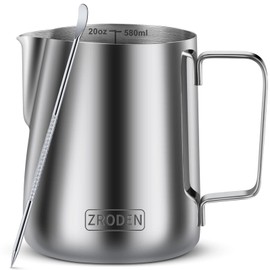 Milk Frothing Pitcher, 20oz Espresso Steaming Pitchers Stainless Steel Cappuccino Coffee Machine Accessories Barista Tools Steamer Froth Pitchers Milk Jug Cup with Decorating Pen Latte Art