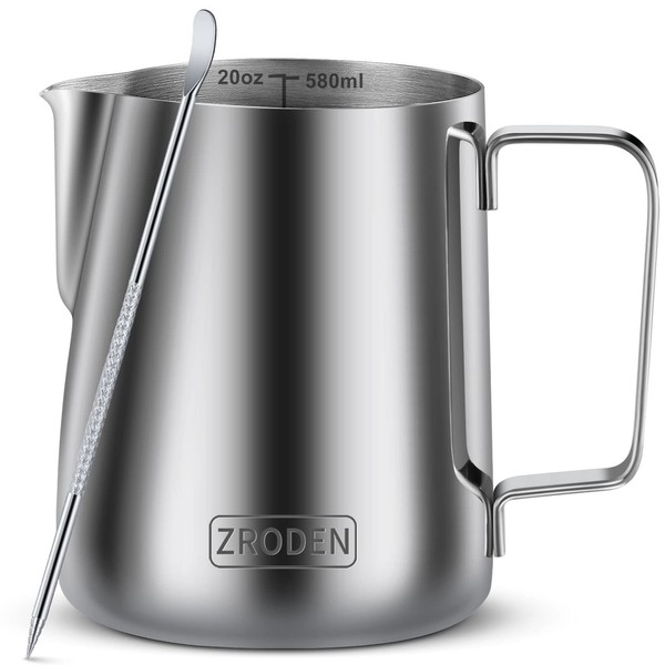 Milk Frothing Pitcher, 20oz Espresso Steaming Pitchers Stainless Steel Cappuccino