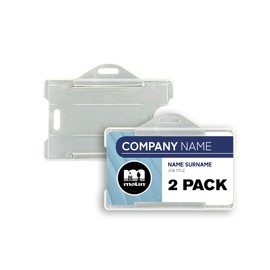 2 Pack - Molin Open Face Horizontal ID Badge Holder | ID Card Holder for Lanyard, Name Badge, Keycard, Access Card | Durable Clear ID Sleeve for Work, Office, Events & Identification Supplies