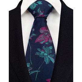 Elfeves - Corbata de boda con diseño floral moderno de lujo para hombre, Navy Magenta Teal, Talla única