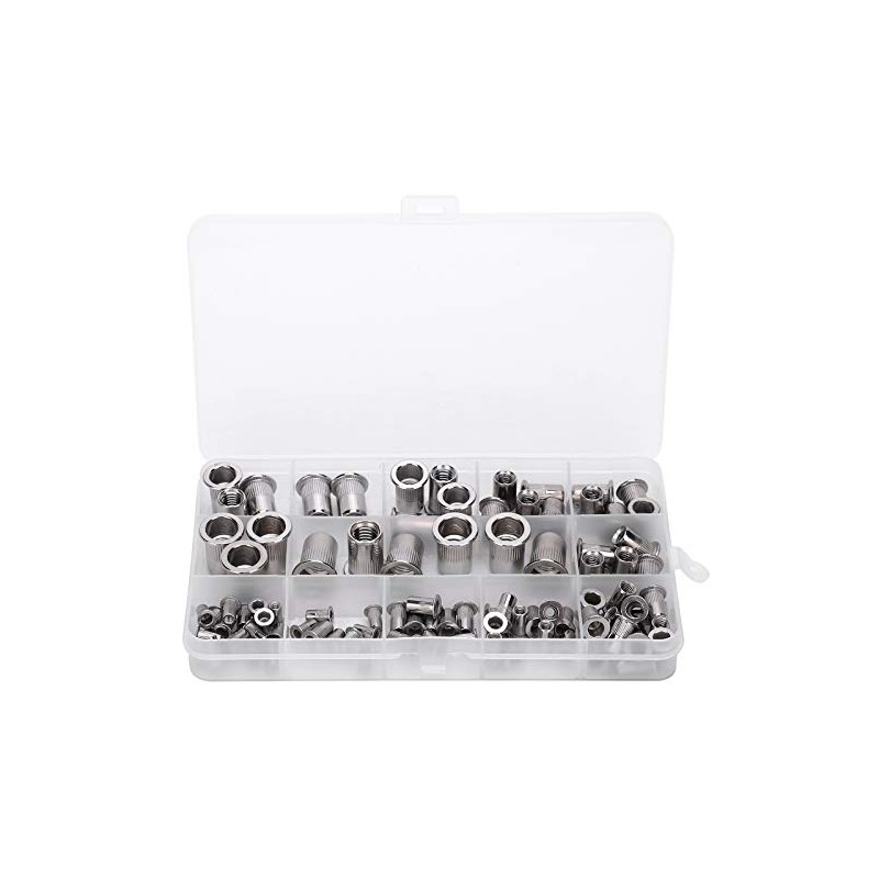 93 Uds tuerca de remache de acero inoxidable en caja