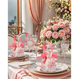 Liobelon 12 Pieces Floral Small Gift Bags With Handle Canvas Candy Bag Jewelry Gift Bags With Drawstring Reusable Goodie Bags Party Favor Bags for Christmas Birthday Wedding Baby Shower (Pink)