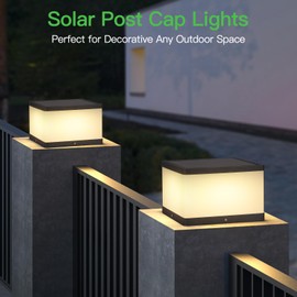 PAKEDANDUN Solar Pillar Light Outdoor, 9.84“ Square Solar Column Lamp Modern Fence Post Lights Dusk to Dawn IP54 Waterproof 3000K Luxry LED Lighting Outside for Patio Deck Garden Decoration