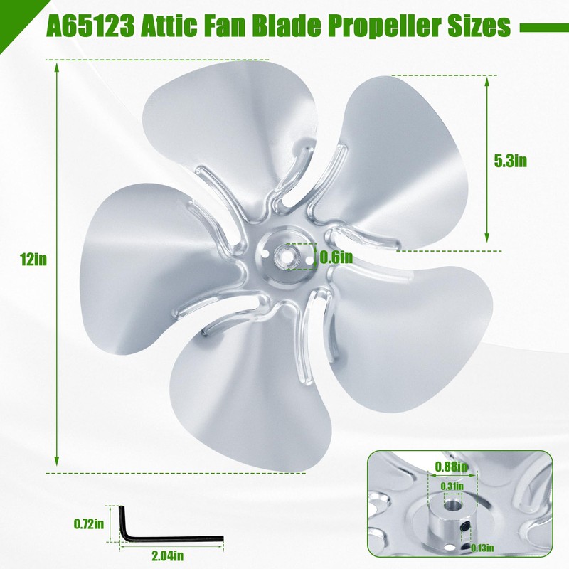 Earthtec A65123 Attic Exhaust Fan Blade Replacement Propeller 12 Inch