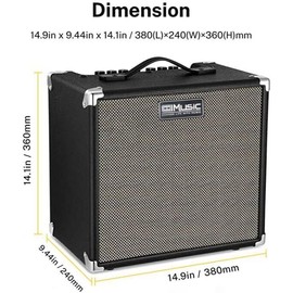 TS112 Bass Guitar Amp 30W Electric Guitar Bass Combo Amplifier with Onboard Clean and Distortion Overdrive Dual Tone Switching Practice.