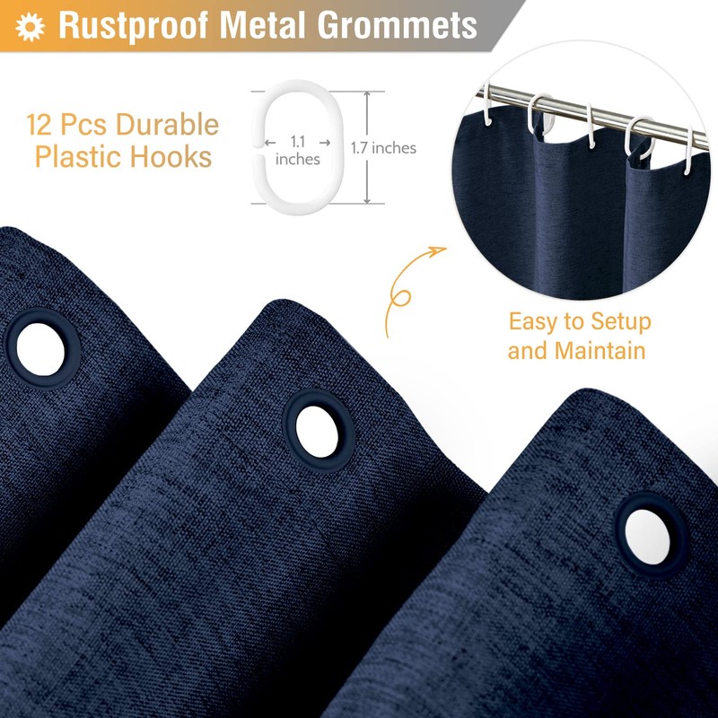 BTTN Navy Blue Shower Curtain - Linen Textured Heavy Duty