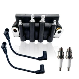 Replaces# 583740 18-5170 Dual Plug Wire Ignition Coil Compatible with Johnson Evinrude Engines 2hp - 175hp 1987-2001with 2PCS Marine Spark Plug Wire &2PCS Spark Plug QINLANAP