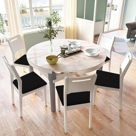 ZHILING Stretch black Chair Seat Covers for Dining Room Set of 6, Elastic Dining Chair Seat Protector Cover Removable Washable Chair Slipcovers with Ties