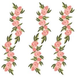 6 Pieces 15 Inch Long Flower Patches Large Sew Embroidered Lace Applique Sewing Craft Kit for Trimming Jeans Dress Clothes Bags Embellishment Decor (Champagne)