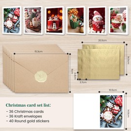 Christmas Cards Pack of 36, Multipack Xmas Cards for Family, Friends, Lovers and Business Partners, A6（105 x 148 mm） Folded Size with 36 Envelopes