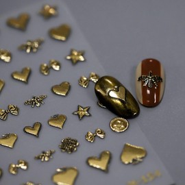 5D Embossed Gold Nail Art Stickers Heart Star Nail Stickers Self-Adhesive Bow Nail Decals for Acrylic Nails Press on Nails Gold Nail Supplies for Women Girls Manicure DIY