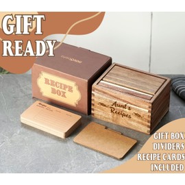 InnoBeta Aunt Gifts Recipe Box, Recipe Card Holder Box with 50 4x6 inch Recipe Cards, 10 Dividers, Recipe Organizer for Christmas, Birthday