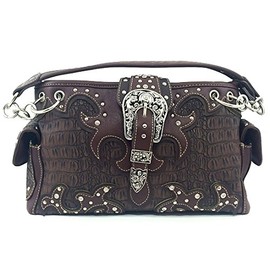 Justin West Concealed Carry Western Croc Buckle Duo Color Shoulder Handbag Purse (Brown Buckle Handbag)