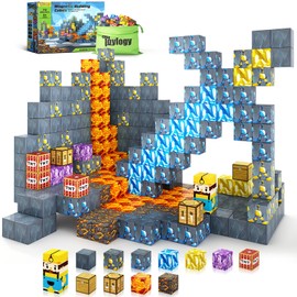 Magnetic Blocks-Build Mine Magnet World Edition Mine Sword Caverns Magnet Classroom Must Haves Toddler Toys for Boys & Girls Age 3-4 4-5 6-8, Sensory Montessori Toys for Kids for 3+
