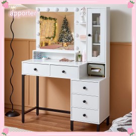 Yamissi 11 LED Bulbs Makeup Vanity Desk, Dresser Table Lights Mirror, White Vanity Desk