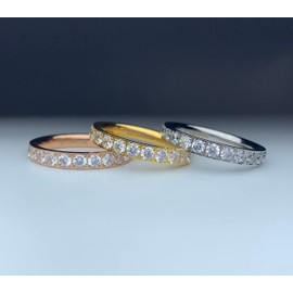 YEBOCIYO Anniversary Engagement Statement Stacking Ring Titanium Eternity Ring 3mm Wedding Band Promise Rings Full Cubic Zirconia Bridal Ring for Women Men Girls T 1/2 Gold