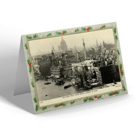 CHRISTMAS CARD - Vintage London - The Scene from Tower Bridge Looking Up River
