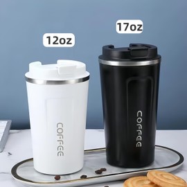 HOORMED 304 stainless steel coffee cup. Durable, leak - proof. Fits home, office, outdoors. 12oz/17oz options, multiple colors. Ideal for coffee lovers (Black, 17oz)