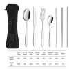 AlepTau Portable Travel Utensils Silver Set Reusable Silverware with Case