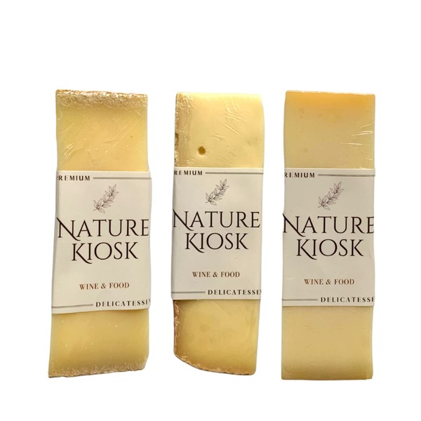 Cheese Set, 3 Types of Cheese (Raclette, Emmental Aged for 12 Months, Conte AOP Aged for 8 Months), Cheese Set Handcrafted Artisan Freshly Cut Cheese Assorted for White Wine (RACLETTE, EMMENTAL 12M, COMTE AOP 8M+), Nature Kiosk