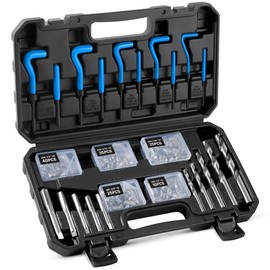 Kolvoii Helicoil Thread Repair Kit 156-Piece SAE Heli Coil Repair Kit with HSS Drill Bits Inserts Taps Break Off Tools, Universal Threaded Restorer Restoring Rethread