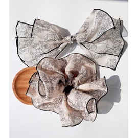 Lemeilleur Fancy Hair Scrunchies and bow barrette for Women, Large Chiffon Elastic Hair Ties, Oversized Organza Ponytail Holders, Hair Accessories for Parties, Daily Use