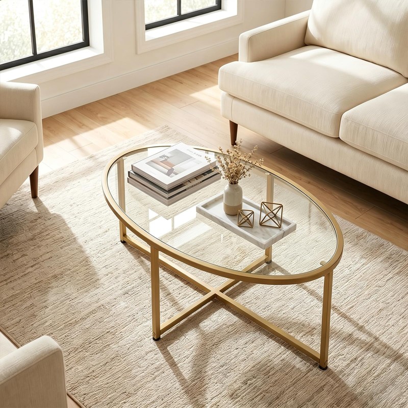 Coffee Table Gold Oval Glass Coffee Tables for Living Room,Modern