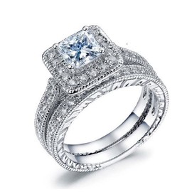 ZDIFDIC Wedding Ring Sets Promise Ring Couples Bridal Sets for Women 925 Sterling Silver Ring, Cubic Zirconia CZ 2pieces Engagement Band Stackable Ring Set (6#)