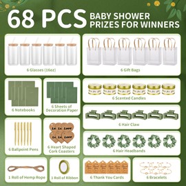 68Pcs Baby Shower Prizes for Game Winners Gifts Wedding Bridal Shower Gifts Including Glass Cans Notebooks Soy Candles Hair Clips for Baby Shower Wedding Bridal Shower Game Prizes (6, Green)