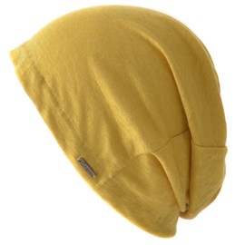 CHARM Mens Summer Linen Beanie - Slouchy Lightweight Knit Hat Slouch Cap Made in Japan Mustard