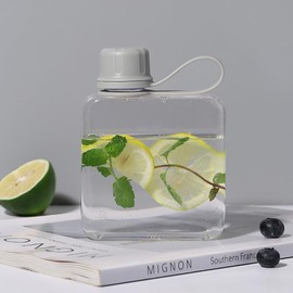 yesSMI 1Pc Slim Square Travel Water Bottle, Flat Drink Cup, Tritan Transparent Flat Water Bottle, Small Water Bottle, Slim Square Bottle, Water Flask, 320ml, Grey