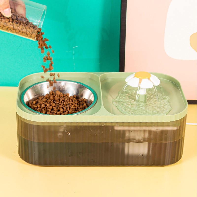 Cat Water Fountain Food Bowl High Capacity Quiet 2 In