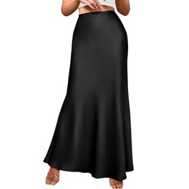 BTFBM Womens Summer Fall Skirt 2025 Silk Elegant High Waist Cocktail Party Wedding Mermaid Satin Maxi Skirts(Solid Black, Large)