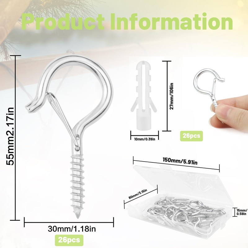 CHRI Pack of 26 Hooks for Screwing Wall Hooks Screw