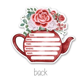 Floral Tea Party Invitations with Envelopes, 20 Set High Tea Pot Shaped Invitations Birthday Baby Shower Party Invites Supplies Favors, Double-Sided