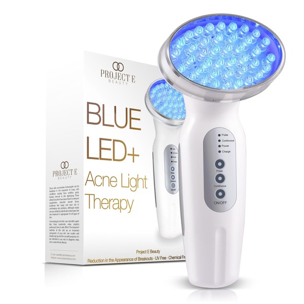 Proyecto E Beauty LED azul + terapia de luz de acné | 415nm azul fotón belleza LED terapia anti acné cicatrices eliminación reduce la inflamación suave mejora sensible calmante dispositivo facial