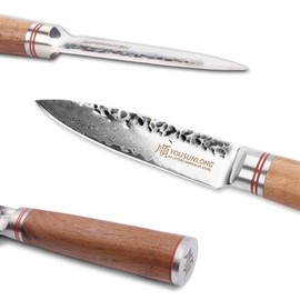 YOUSUNLONG Paring Knives 3.5 inch Peeling Knife Hammered Damascus Steel Japanese VG10 Natural Walnut Wooden Handle