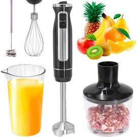 Powerlix 800W 5-in-1 Immersion Hand Blender - BPA Free 12 Speed Turbo Boost Titanium Reinforced Hand Held ABS Stainless Steel Stick, Electric Egg Whisk Milk Frother Chopper Blender with Bowl, Heavy Duty Food Processor for Baby Infant Food Shakes Smoothie