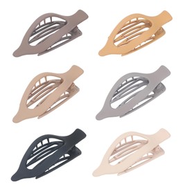 6pcs Flat Hair Clips, Plastic Elegant French Concord Barrettes Strong Hold Anti-Slip Grip Curved Lay Down Claw Clips for Women Girls Thick to Thin Hair Styling Accessories