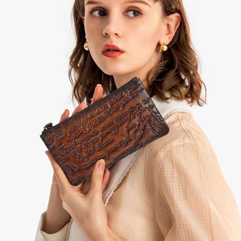 AEGGEAI Genuine Leather Wallet Coin Purse with Embossed Pattern, Top