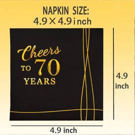 Cheers to 70 Years Napkins – 70th Birthday Decorations for Men & Women, 52 Pack, 3-Ply Gold Foil – 70th Anniversary & Birthday Party Supplies, Happy 70th Birthday Napkins