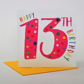 Claire Giles POM113P Age 13 Greeting Card Embellished with Pompoms - Pink