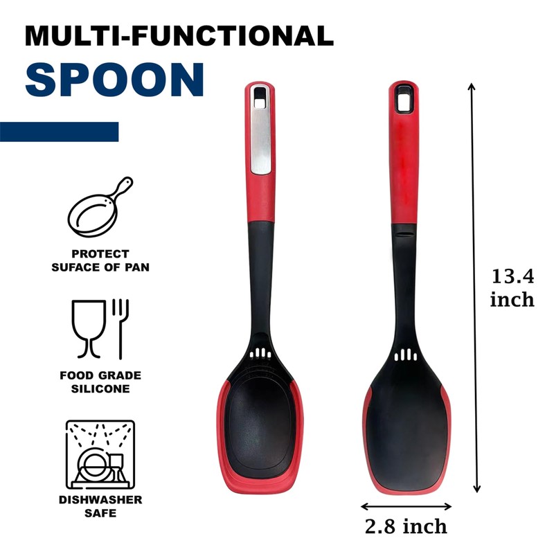 Multi-Functional Silicone Edge Cooking Spoon with Herb Stripper & Engraved