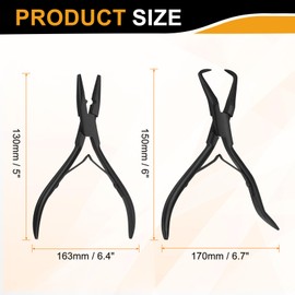 HARFINGTON Hair Extension Beading Tool Kit Stainless Steel Hair Extensions Micro Link Bead Closer and Remover Pliers Micro Ring Loop Needle Pulling Hook and Cutting Scissors, Black