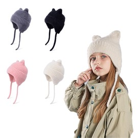 MoonBloom Children's Hat, Winter Girls, Knit Hat, Kids, Boys, Earmuffs, Children's Hat, Winter, Cat Ears, Kids, Warm, Cute, Popular, Gift, Cold Protection, Windproof, 4-8 Years Old, Kindergarten,