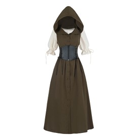Nuoqi - Vestido renacentista para mujer, disfraz medieval de pirata, con cinturón, talla XXL